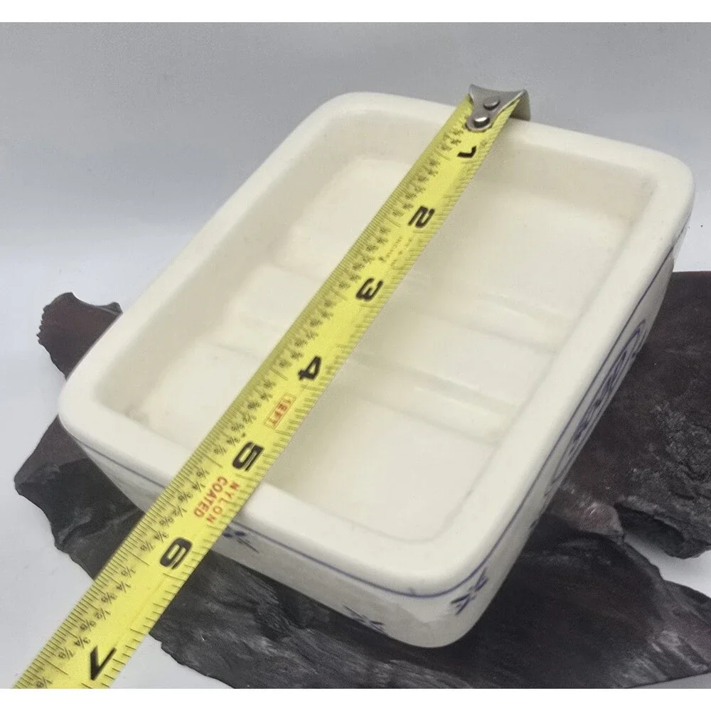 Vintage Blue & White Chunky Ceramic Soap Dish ~ Farmhouse Cottage